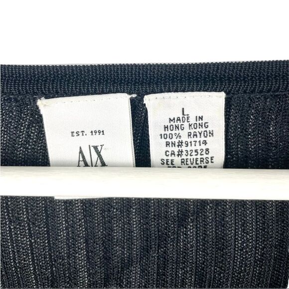 AX Armani Exchange Jet Black Rayon Black Ribbed V Neck Sweater Size L - Picture 4 of 5